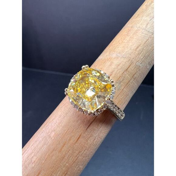 Yellow CZ halo ring in gold over sterling silver size 9 - Picture 16 of 16
